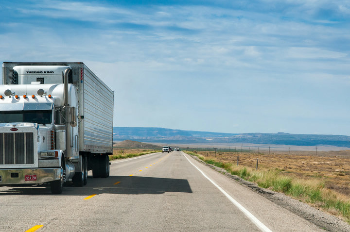 US Highway with truck passing, in Utah