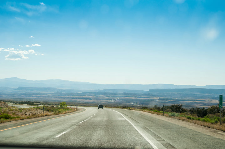 View through dirty windscreen of Utah landscape
